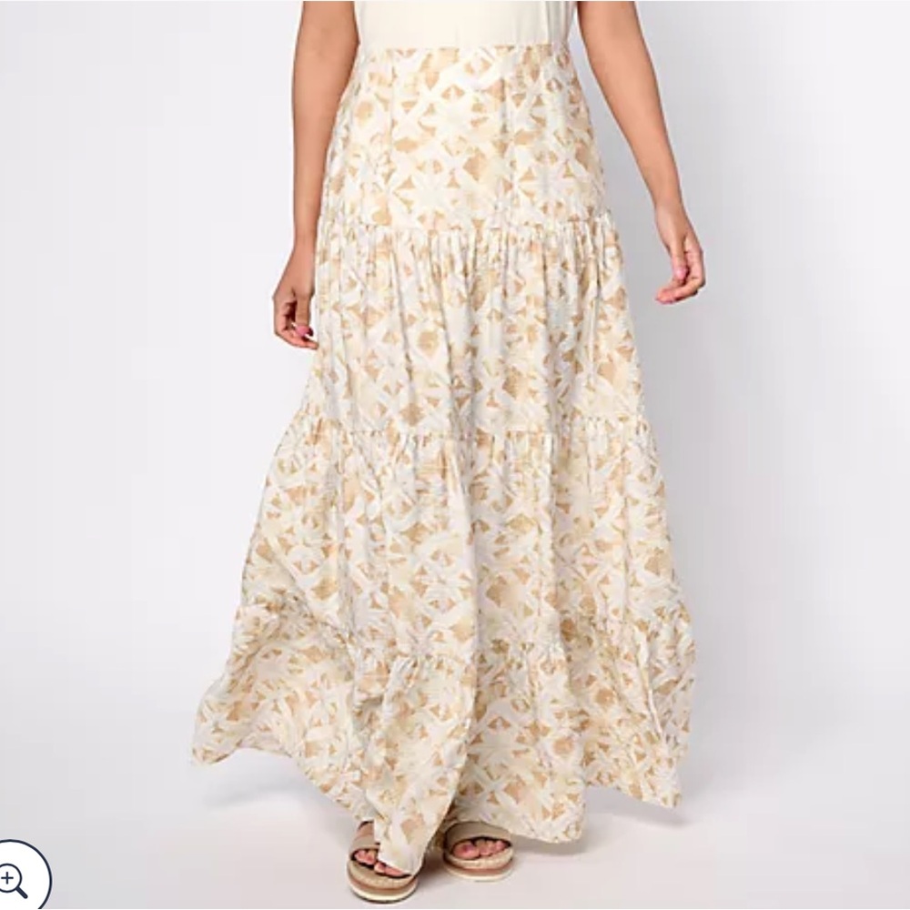 Peace Love World Boheme Pull-On Tiered Skirt Size 1XP Tan Cream Blue
